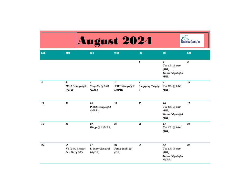 August 2024 Calendar